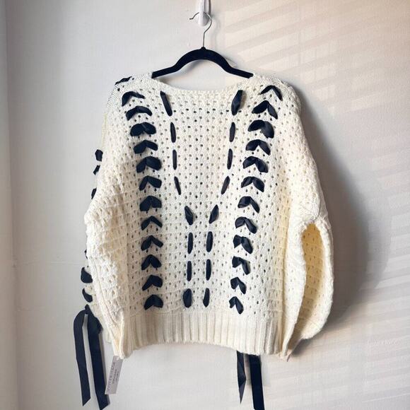 For Love & Lemons Laurel Sweater Cream with Black Ribbon | Size Small | BNWT - Picture 4 of 9
